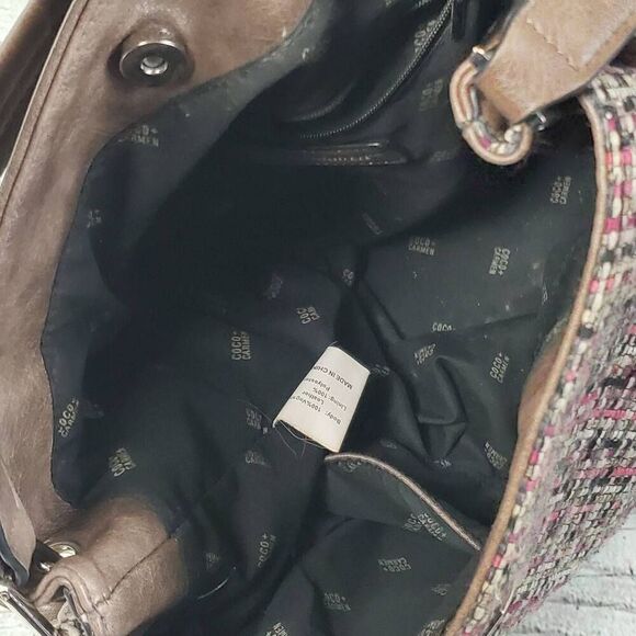 Coco + Carmen Vegan Leather & Tweed Shoulder Bag – Brown/Pink Plaid Purse Tote - Picture 16 of 16